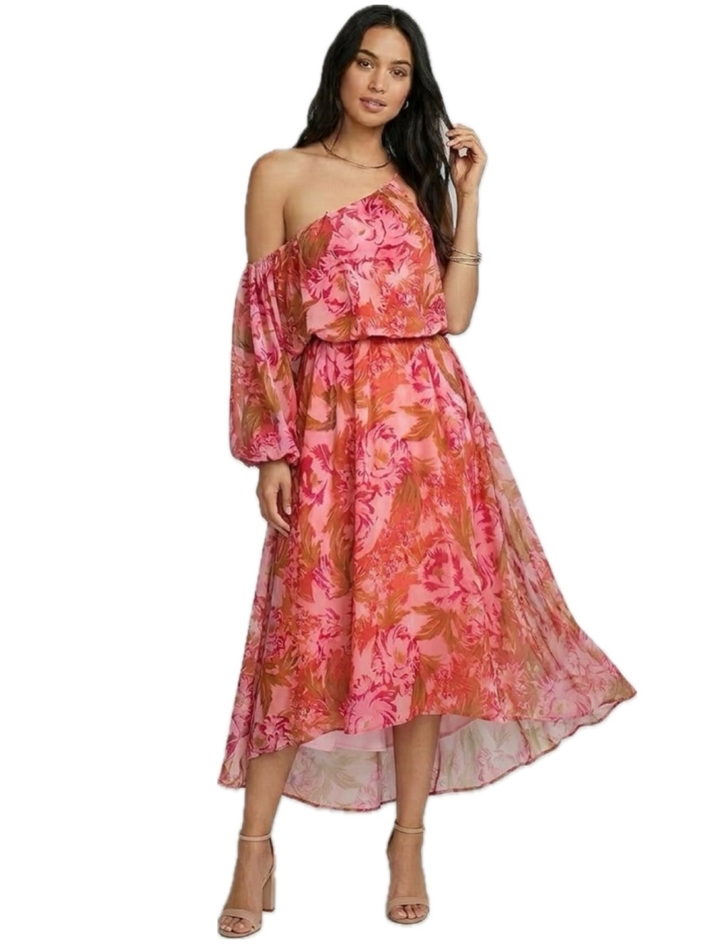Show Me Your MuMu Garden Floral One Shoulder Midi Dress